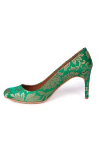 Green Pencil Heels In Brocade image 3