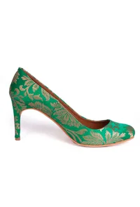 Green Pencil Heels In Brocade image 4