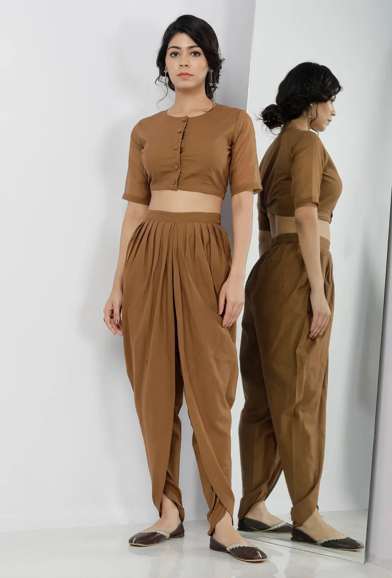 Kanak Beige Cotton Plain Kota Cap Sleeves Blouse