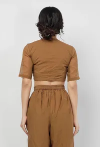 Kanak Beige Cotton Plain Kota Cap Sleeves Blouse image 5