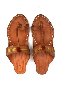Saanjh Golden Strap Cruelty-Free Genuine Leather Kolhapuri image 2