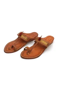Saanjh Golden Strap Cruelty-Free Genuine Leather Kolhapuri image 3