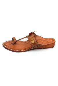 Saanjh Golden Strap Cruelty-Free Genuine Leather Kolhapuri image 4