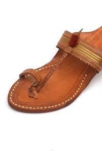 Saanjh Golden Strap Cruelty-Free Genuine Leather Kolhapuri image 6