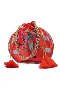 Shreenath’s Radiant Orange Potli With White Moti image 2