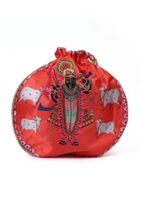 Shreenath’s Radiant Orange Potli With White Moti image 3