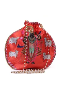 Shreenath’s Radiant Orange Potli With White Moti image 4