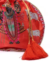 Shreenath’s Radiant Orange Potli With White Moti image 5