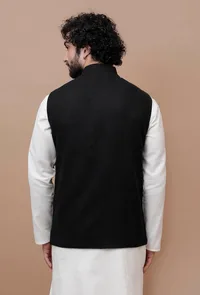 Onyx Black Check Woollen Nehru Jacket image 3