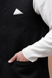 Onyx Black Check Woollen Nehru Jacket image 6