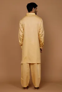 Set of 2: Tuscan Yellow Cotton Satin Pathani Kurta and Salwar image 4
