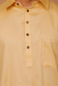 Set of 2: Tuscan Yellow Cotton Satin Pathani Kurta and Salwar image 5