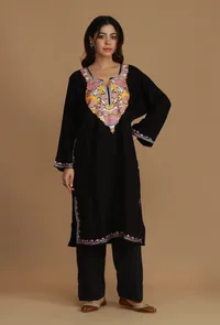 Vibrant Aari Embroidered Black Kashmiri Phiran- Free Size image 3