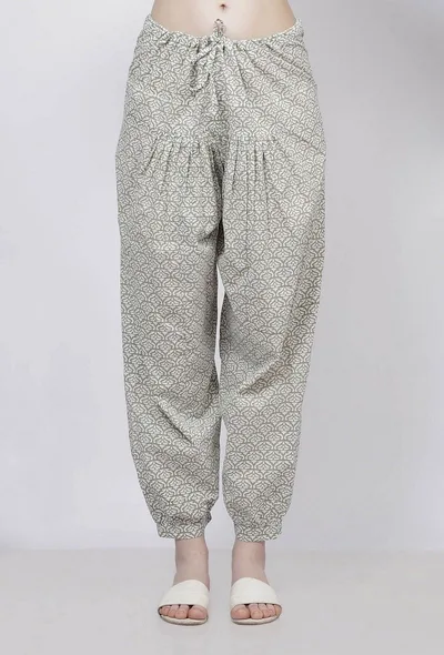 Sage Green Floral Hand-Block Printed Cotton Dhoti