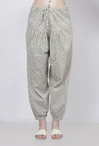 Sage Green Floral Hand-Block Printed Cotton Dhoti image 1