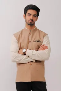 Beige Pure Kashmiri Wool Nehru Jacket image 4