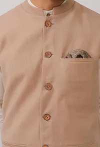 Beige Pure Kashmiri Wool Nehru Jacket image 6