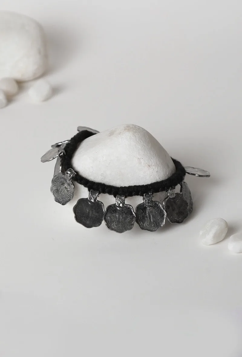 Tribal Coins Black Thread Anklet