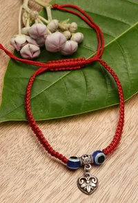 Evil Eye Red Thread Heart Charm Fabric Bracelet Adjustable Cord to Avoid Negative Energy image 1