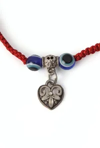 Evil Eye Red Thread Heart Charm Fabric Bracelet Adjustable Cord to Avoid Negative Energy image 3