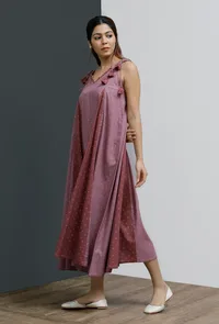 Plum Onion Pink Hand-Block Printed Shoulder Tie Up Dress image 2
