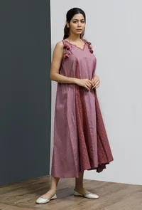 Plum Onion Pink Hand-Block Printed Shoulder Tie Up Dress image 3