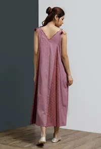 Plum Onion Pink Hand-Block Printed Shoulder Tie Up Dress image 4
