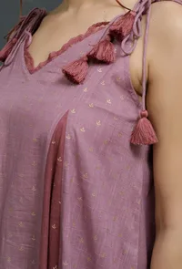 Plum Onion Pink Hand-Block Printed Shoulder Tie Up Dress image 5