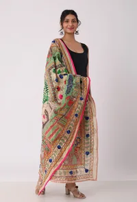 Aarna hand embroidered kantha silk dupatta image 2