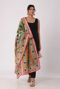 Aarna hand embroidered kantha silk dupatta image 3