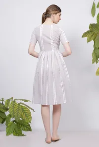 Lilac Stripes Hand-Block Printed Cotton Flared Knee Length Dress image 5