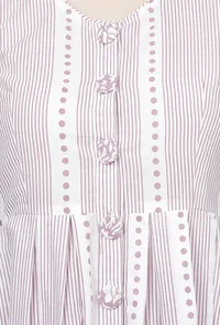Lilac Stripes Hand-Block Printed Cotton Flared Knee Length Dress image 6