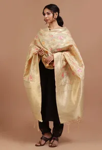 Light Ywlloe Color Semi Silk Dupatta With Zari Weaving image 2