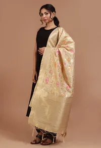 Light Ywlloe Color Semi Silk Dupatta With Zari Weaving image 3