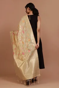 Light Ywlloe Color Semi Silk Dupatta With Zari Weaving image 4