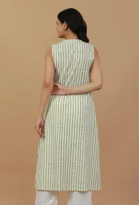 Ivory Olive Hand Block Printed Cotton Kurta image 4