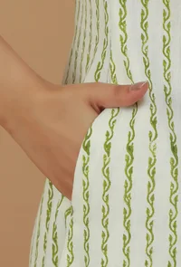 Ivory Olive Hand Block Printed Cotton Kurta image 6