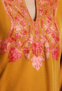 Fire Bush Aari Embroidered Kashmiri Phiran-Free Size image 5