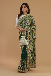 Embroidered Multicolor Georgette Saree with Unstitched Blouse image 2