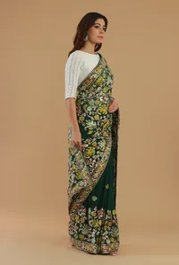 Embroidered Multicolor Georgette Saree with Unstitched Blouse image 4