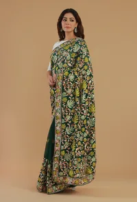 Embroidered Multicolor Georgette Saree with Unstitched Blouse image 5