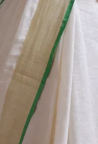White Color Cotton Linen Saree With Unstitched Blouse image 6