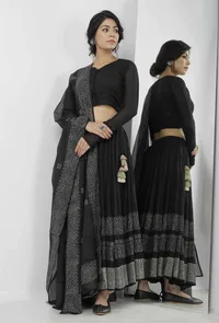 Black and White Buti Hand Block Printed Kota Dupatta image 1