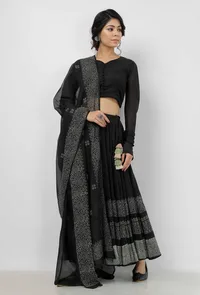 Black and White Buti Hand Block Printed Kota Dupatta image 2