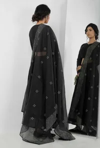 Black and White Buti Hand Block Printed Kota Dupatta image 4