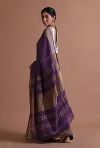 Dark Purple Color Cotton Linen Saree With Unstitched Blouse image 2