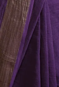 Dark Purple Color Cotton Linen Saree With Unstitched Blouse image 6
