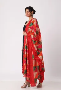 Red allover embriodred phoolkari dupatta image 3