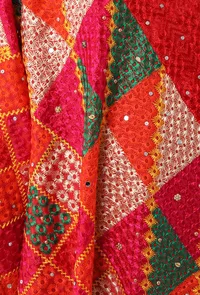 Red allover embriodred phoolkari dupatta image 4