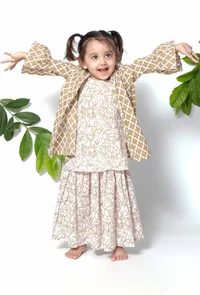 Set of 3 - Rapunzel Brown Floral Cape Jacket with Cotton Slip and Jacket image 1